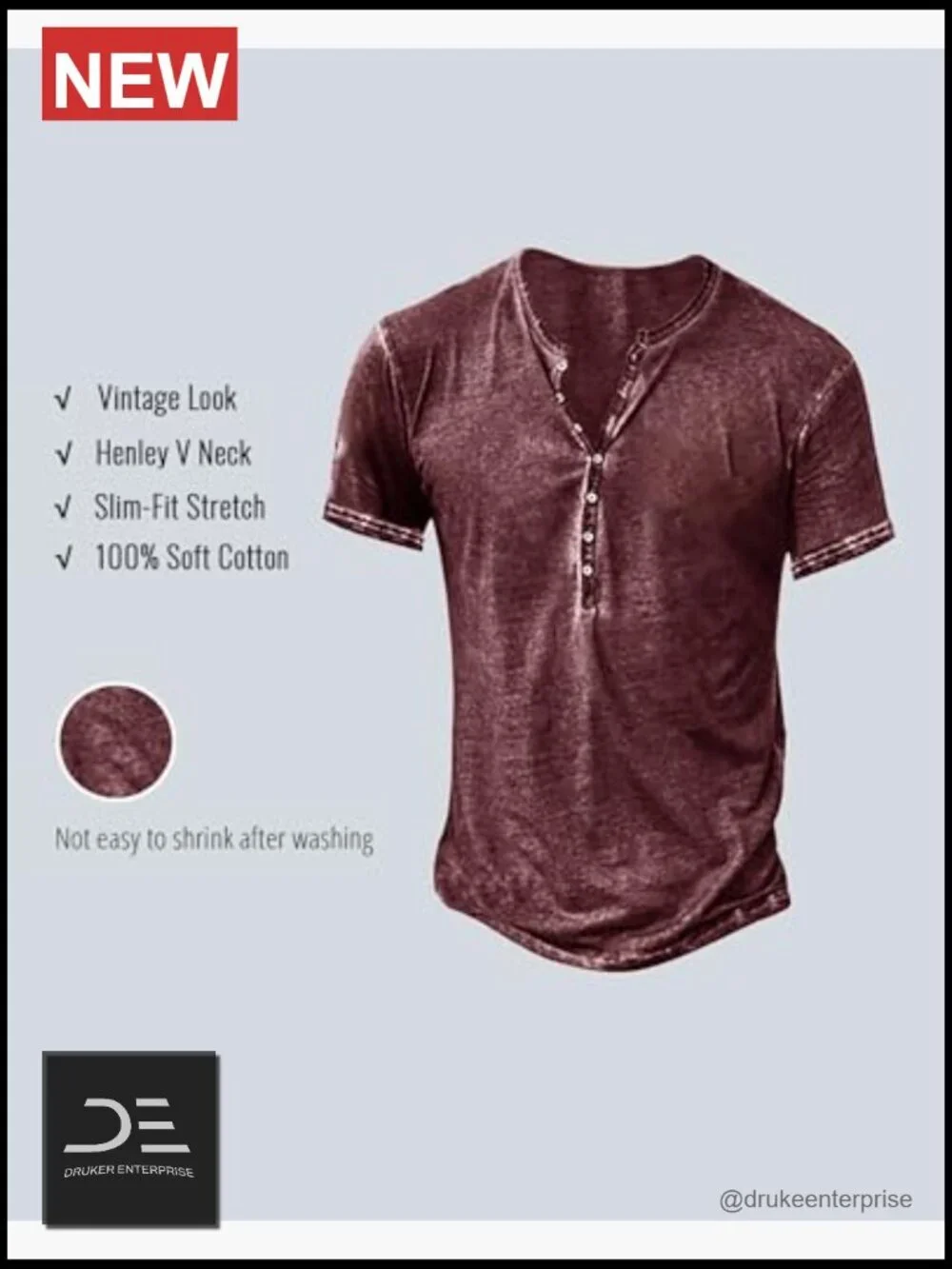 Distressed Henley Shirt Vintage Long Sleeve Button Down Casual T-Shirt